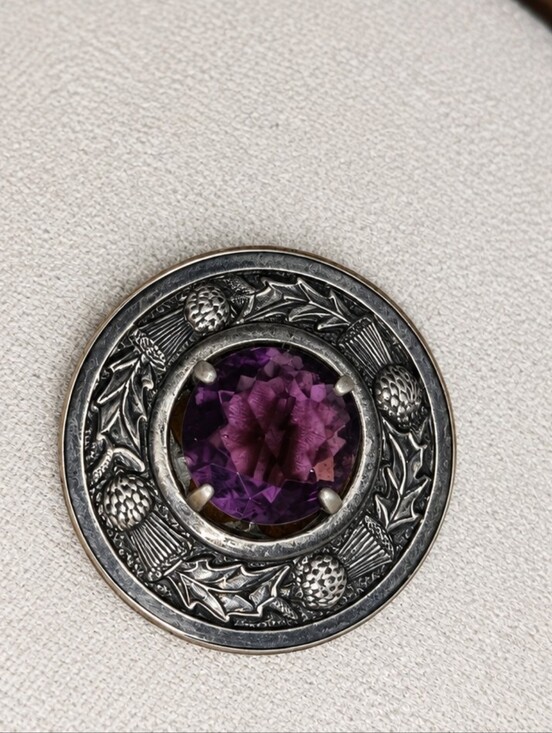 Jewelry - Scottish Thistle Brooch with Purple Glass